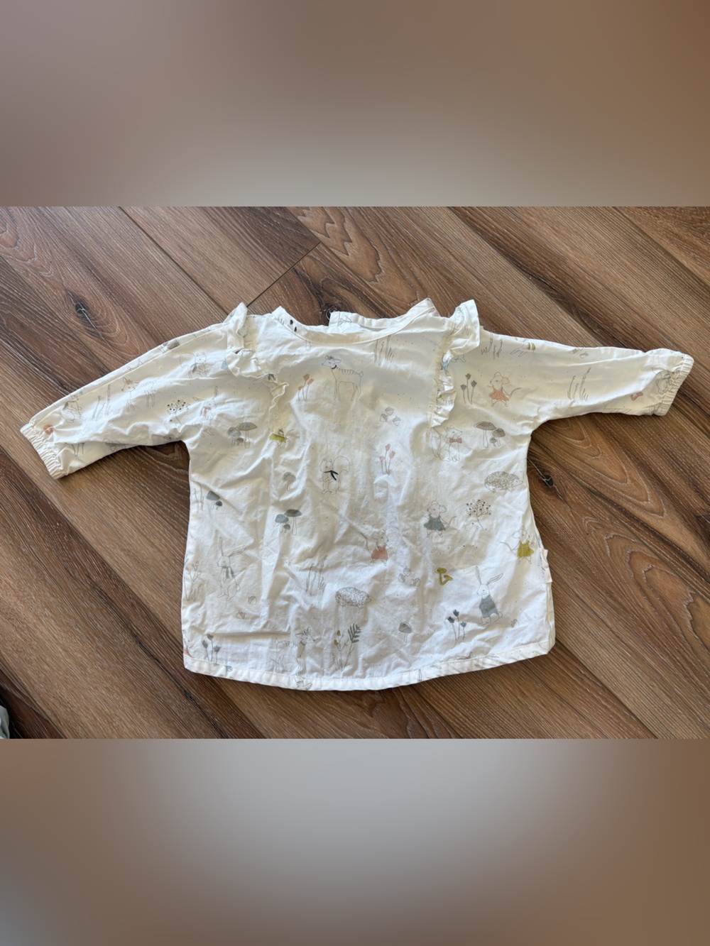Pehr bib Girls' Cream Printed Long-Sleeve Top with Ruffle Shoulders, 6-12 months